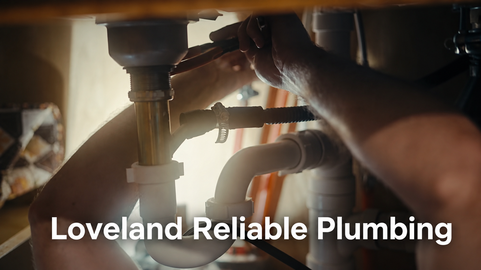 Plumber working on an under-sink drain connection