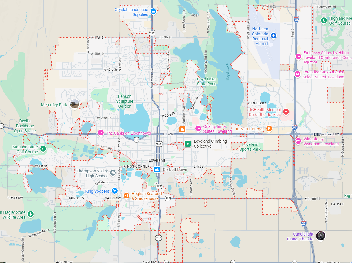 Loveland Reliable Plumbing service area map